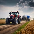 Modern tractor New Holland T8 works in field Royalty Free Stock Photo
