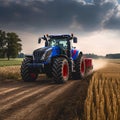 Modern tractor New Holland T8 works in field Royalty Free Stock Photo