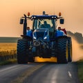 Modern tractor New Holland T8 works in field Royalty Free Stock Photo