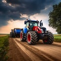 Modern tractor New Holland T8 works in field Royalty Free Stock Photo
