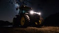 modern tractor under a clear starry night sky. Royalty Free Stock Photo