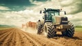 Modern tractor working on the farm, a modern agricultural transport cultivation of fertile land. generative ai