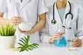 Modern and traditional medical, Alternative organic herbal drug and chemical medicine. Royalty Free Stock Photo