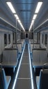 Modern Train Interior with Blue LED Lights and Empty Seats Royalty Free Stock Photo