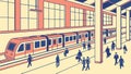 Modern Train Station Platform Travel Art Illustration, vector design Generative AI Royalty Free Stock Photo