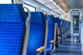 Modern Train Wagon Interior Seats Rows Blue Transportation White