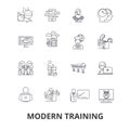 Modern training, business learning, online course, video school, education line icons. Editable strokes. Flat design