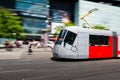 Modern tram blurred in motion in the Prague city Royalty Free Stock Photo