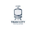 Modern tram, City tram rides through the streets of the city logo design. Public urban transportation vector design