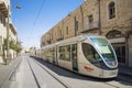 Modern tram in jerusalem israel