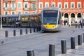 Modern tram passes through the city of Nice Royalty Free Stock Photo