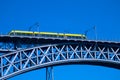 Modern tram on a steel bridge