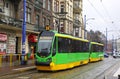 Modern tram on a street of Poznan