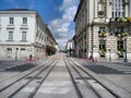 Modern Tram Track in Tours, France, Cityscape background.