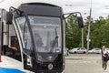 Modern tram urban electric transport on a Moscow street central district, Russia