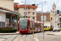 Modern tramvay crosses center of city Cuenca,Ecuador Royalty Free Stock Photo