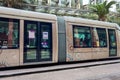 A modern tramway passing on the road in Rabat