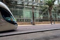 A modern tramway passing on the road in Rabat