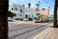 A modern tramway passing on the road in Rabat