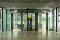 Modern transparent elevator in underground passage