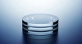Modern Transparent Glass Podium Display on Blue Gradient Background Royalty Free Stock Photo