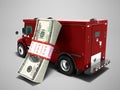 Modern transport concept stack of dollars in red cargo bank with Royalty Free Stock Photo