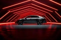 modern transportation automobile neon dark car red led luxury auto. Generative AI.