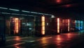 Modern transportation industry illuminates dimly lit underground storage corridor generated by AI Royalty Free Stock Photo