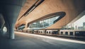 Modern transportation in underground subway station, speeding towards vanishing point generated by AI Royalty Free Stock Photo