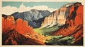 Modern Travel Poster: Zion National Park - Meticulously Detailed Cyclorama Style Royalty Free Stock Photo