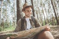 Cheerful male is enjoying time outdoors