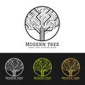 Modern tree logo sign with abstract shape line in circle vector art design