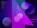 Modern trend background. Cherries with dots and gradient. Synthwave, futurism background. Retrowave. Vector