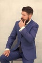 Modern trend. Confident. Tailored suit. Fashion shop. Menswear concept. Elegant fashion outfit. Gentleman modern style Royalty Free Stock Photo