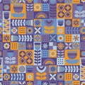 Modern trendy abstract minimalistic seamless pattern. Geometric repeatable pattern tile design with flowers and shapes