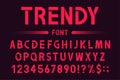 Modern and trendy font. Geometric alphabet and numbers with stylized shadows