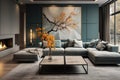 Modern trendy futuristic interior, luxorious villa indoor living room, house architecture design