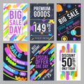 Modern and trendy sale banners with discount and offers. Fashion shopping cards vector template Royalty Free Stock Photo
