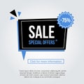 Modern, trendy sale card, sticker, poster with speech bubble on gradient background.