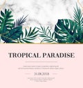 Modern tropical design template with white marble texture and bl