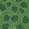 Modern tropical vector pattern with green leaves Royalty Free Stock Photo