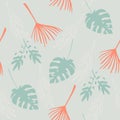 Modern Tropical Vector Seamless Pattern. Cool Summer Fabrics. Doodle Floral Background. Beautiful Male Shirt Royalty Free Stock Photo