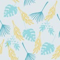 Modern Tropical Vector Seamless Pattern. Cool Summer Fashion. Doodle Floral Background. Monstera Feather Royalty Free Stock Photo