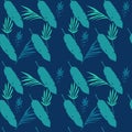 Modern Tropical Vector Seamless Pattern. Fine Summer Textile. Monstera Feather Dandelion Banana Leaves Royalty Free Stock Photo