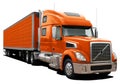 Modern truck Volvo VT880 with semi-trailer completely orange.