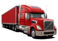 Modern truck Volvo VT880 with semi-trailer completely red. Royalty Free Stock Photo