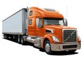 Modern truck Volvo VT880 with semi-trailer and orange cab. Royalty Free Stock Photo