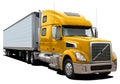 Modern truck Volvo VT880 with semi-trailer and yellow cab. Royalty Free Stock Photo