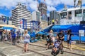 A modern tugboat, with people boarding Royalty Free Stock Photo