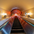 Modern tunnel escalator electronic system moving vintage style, Mechanical escalators for people up and down, Royalty Free Stock Photo